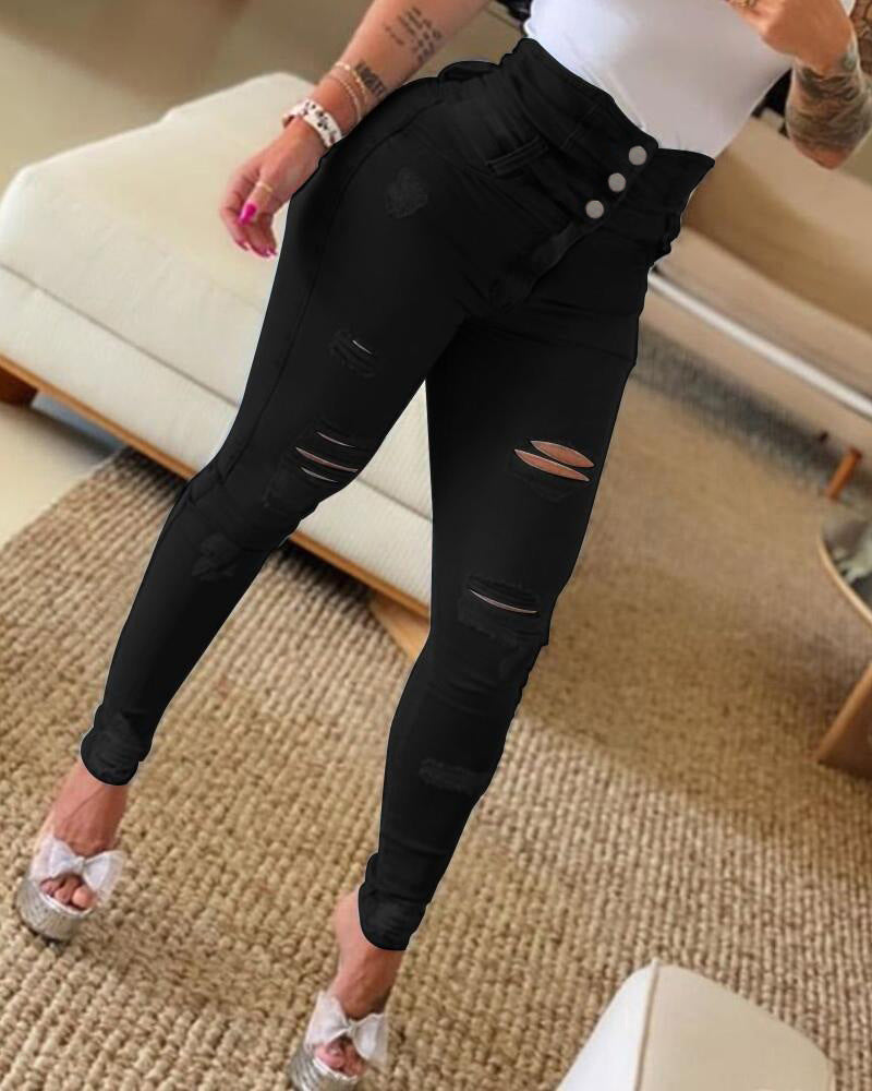 Chic High-Waist Ripped Skinnies