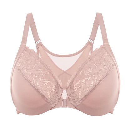 DELIMIRA Womens Front Closure Bras Posture Full Coverage Plus Size Lace Underwire Unlined Bra Rose Smoked 38B