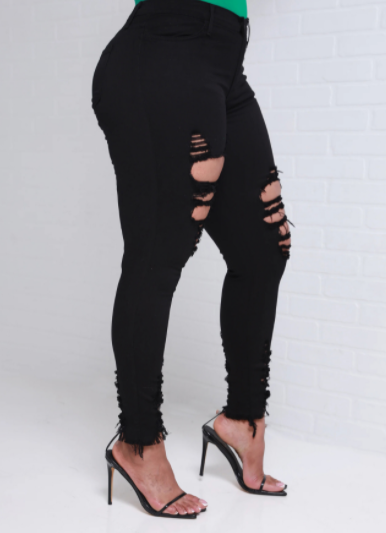 Black Ripped Skinny Jeans with High Waist Slim Fit