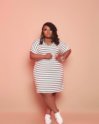 Striped Printed Dress Plus Size Women's Clothing