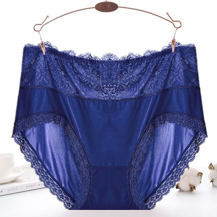 High Waist Ice Silk Lace Plus Size Women's Briefs