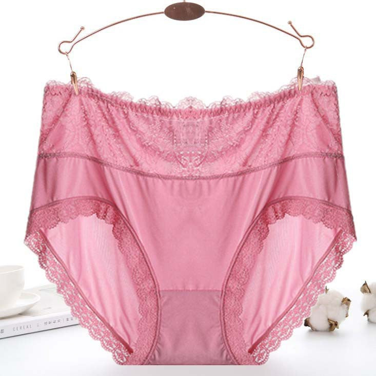 High Waist Ice Silk Lace Plus Size Women's Briefs