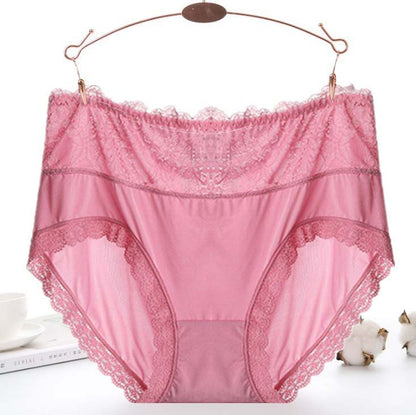 High Waist Ice Silk Lace Plus Size Women's Briefs