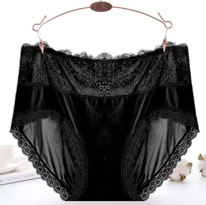 High Waist Ice Silk Lace Plus Size Women's Briefs