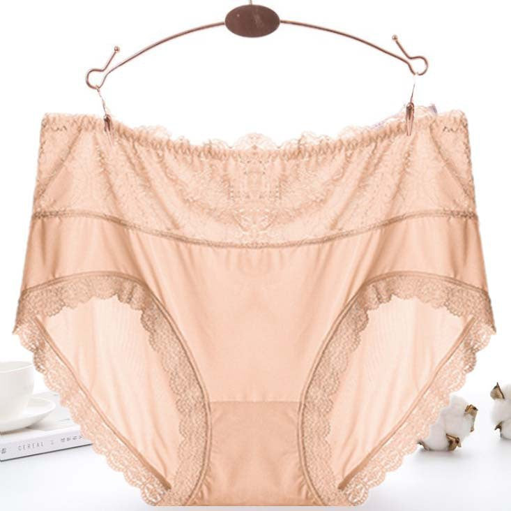 High Waist Ice Silk Lace Plus Size Women's Briefs