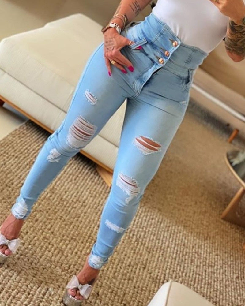 Chic High-Waist Ripped Skinnies