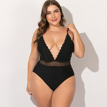 Plus Size Lace Trim One-Piece Swimsuit for Women