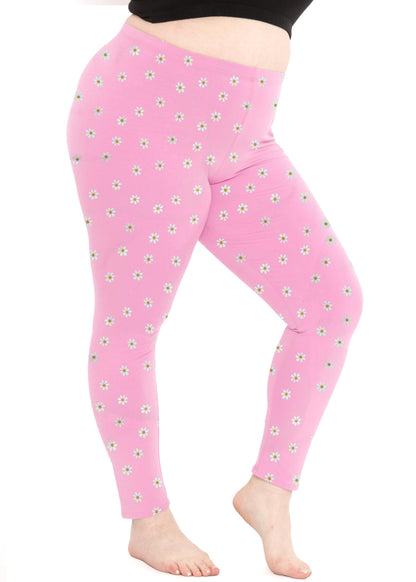 Womens Polyester Plus Size Leggings Pink Daisies 3X