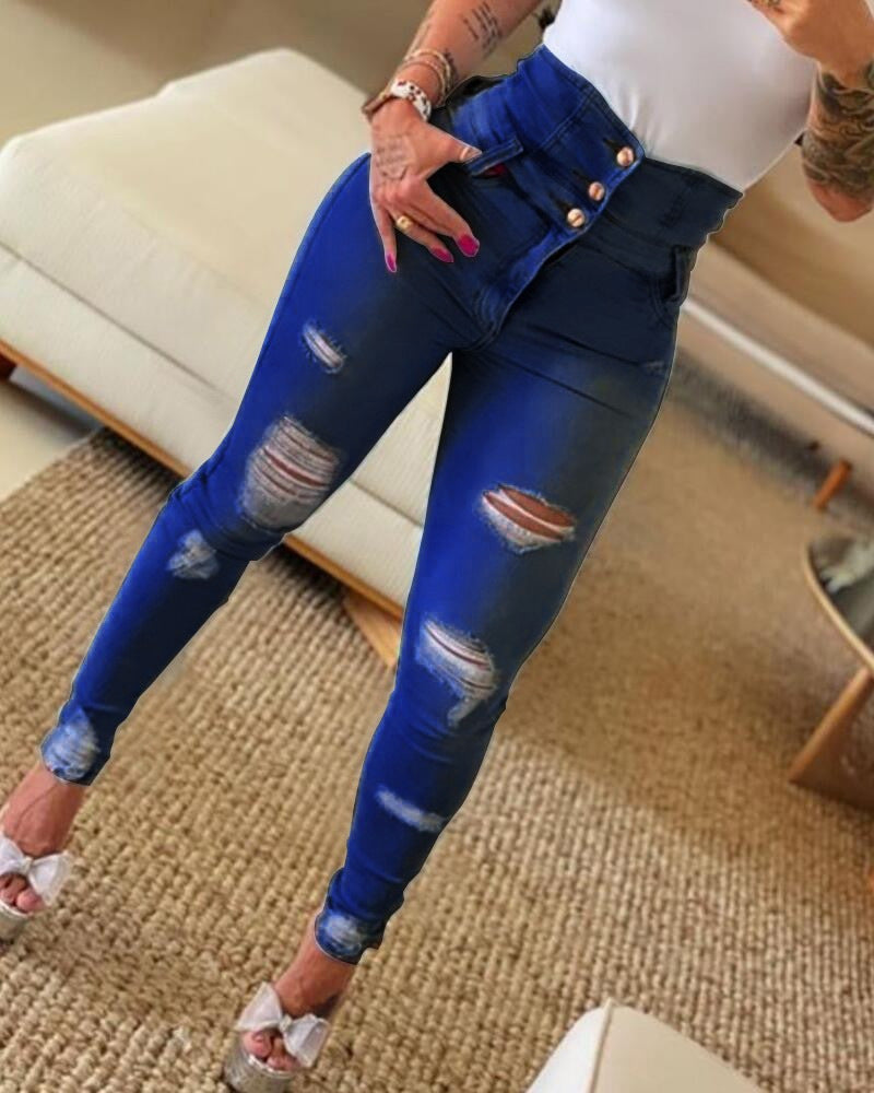 Chic High-Waist Ripped Skinnies