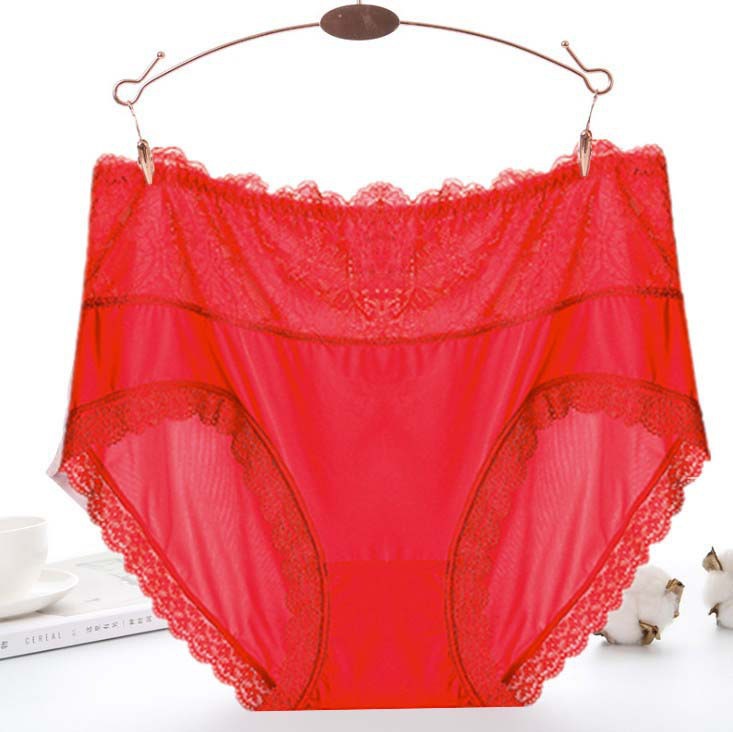 High Waist Ice Silk Lace Plus Size Women's Briefs