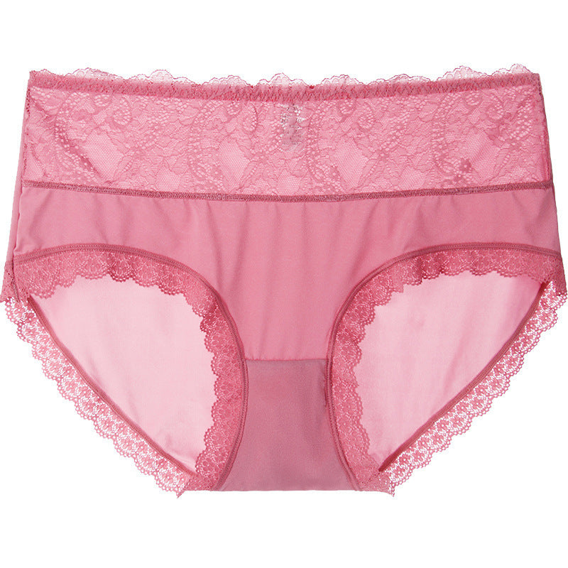 High Waist Ice Silk Lace Plus Size Women's Briefs