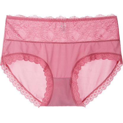 High Waist Ice Silk Lace Plus Size Women's Briefs