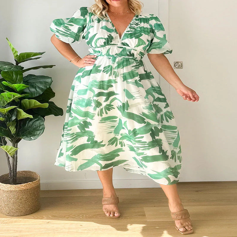 2023 Summer Elegant Floral V-Neck Maxi Dress (Plus Size)