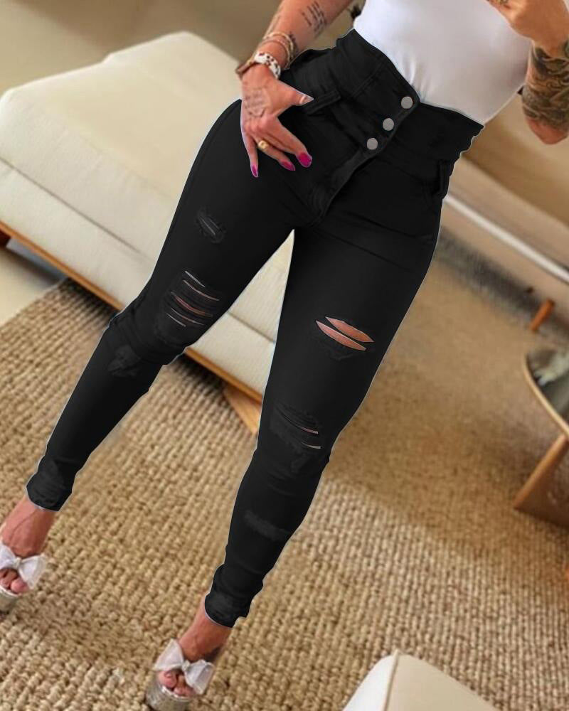 Chic High-Waist Ripped Skinnies