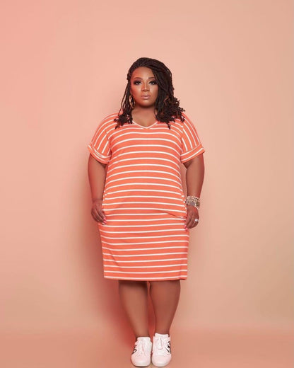 Striped Printed Dress Plus Size Women's Clothing